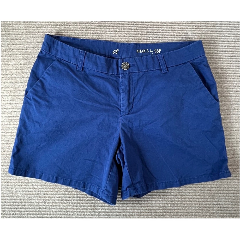 Gap Khakis Womens 8 Deep‎ Cobalt Blue Rose Rolled Chino Shorts Mid Rise Cotton